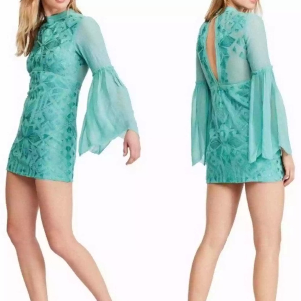 NWT Free People Cleo Mini Dress Turquoise Blue | 8
